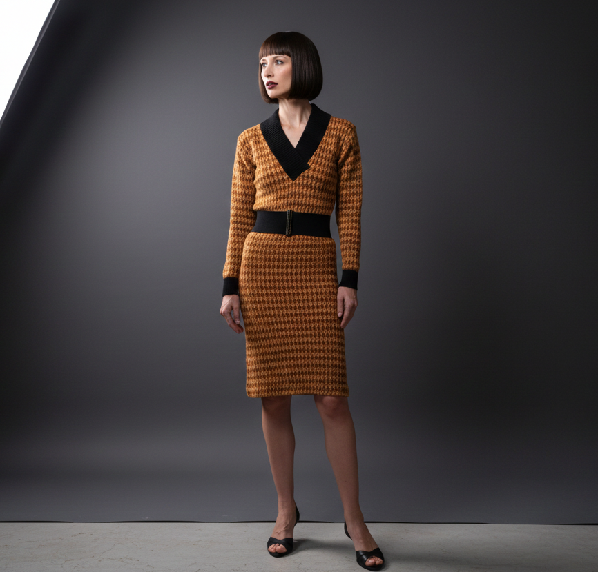Bodycon Dress Long Sleeve Knit V Neck - Elegant Office Dress Outfit L