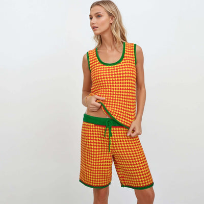 drawstring shorts and top 2_Piece_Short_Set_Womens_Colorful_Shirt_and_Shorts