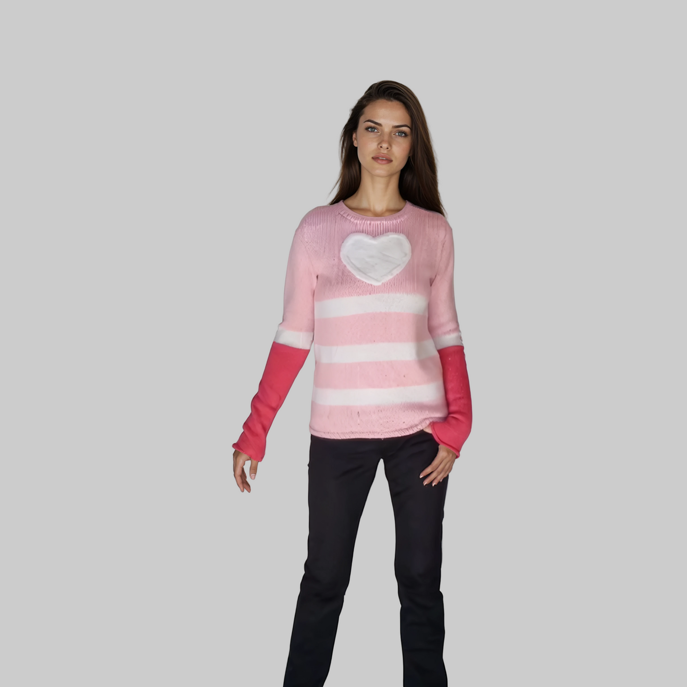 Angel Dust heart fweater pink striped Hazbin hotel merch Thumbhole cuffs Jumper