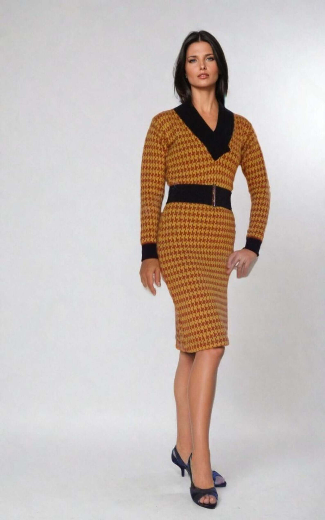 Bodycon Dress Long Sleeve Knit V Neck