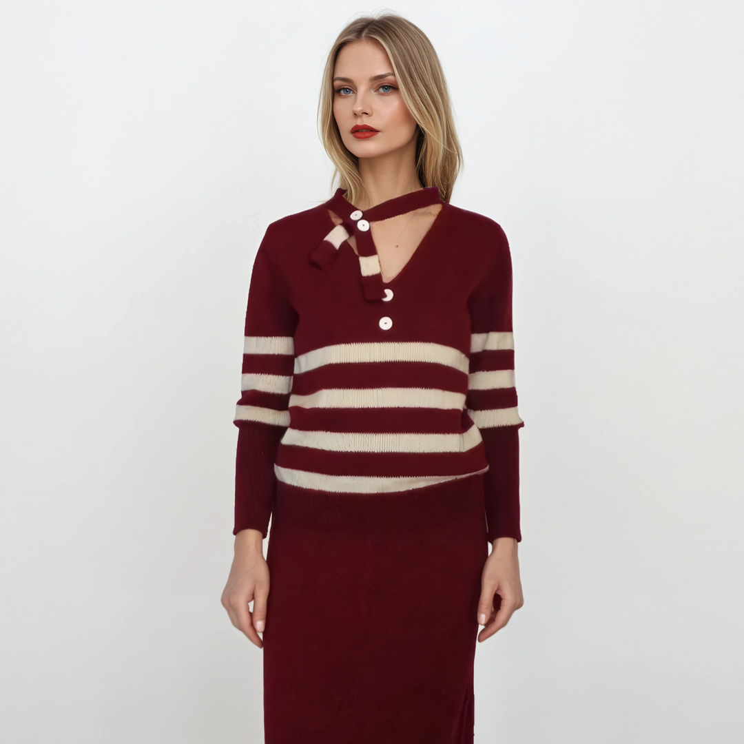 Burgundy Knit Two Piece Sweater Skirt Set