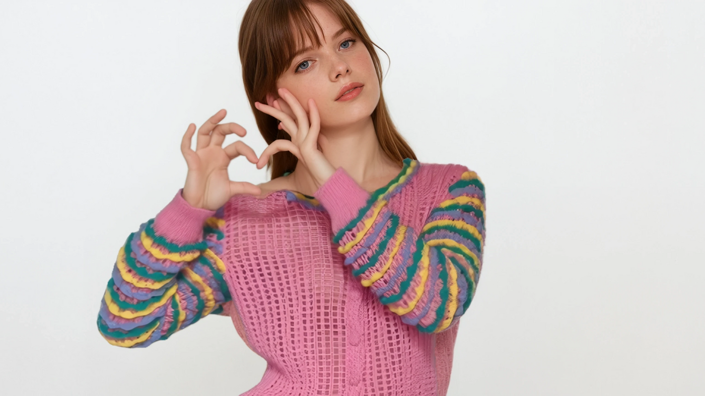 handmade crochet striped cardigan with long sleeves by purchasing from iconic brands clothing