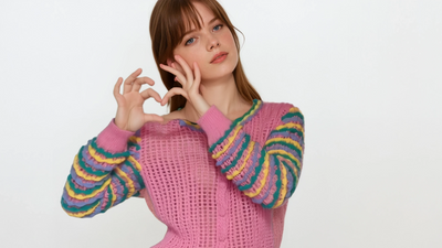 handmade crochet striped cardigan with long sleeves by purchasing from iconic brands clothing