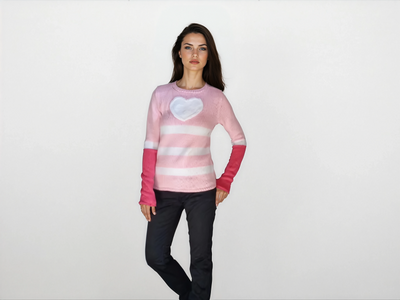 Angel Dust heart fweater pink striped Hazbin hotel merch Thumbhole cuffs Jumper
