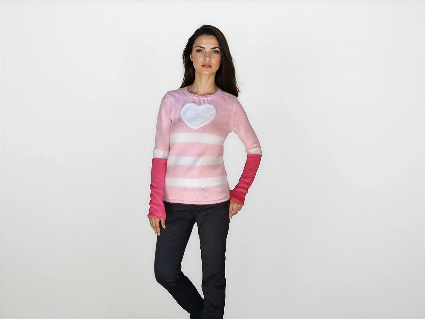 Angel Dust heart fweater pink striped Hazbin hotel merch Thumbhole cuffs Jumper