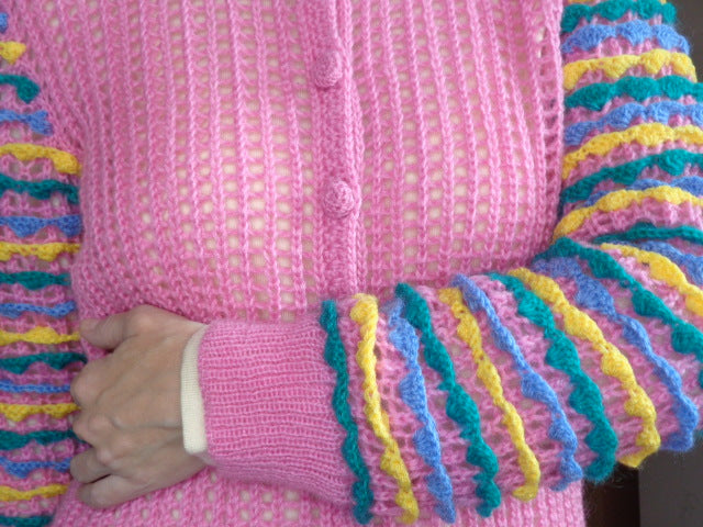 Crochet Striped Cardigan Rainbow - Women’s Knit Sweater