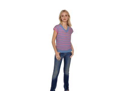 Wednesday Enid Sinclair striped pink and blue knit vest cosplay outfit pastel aesthetic.