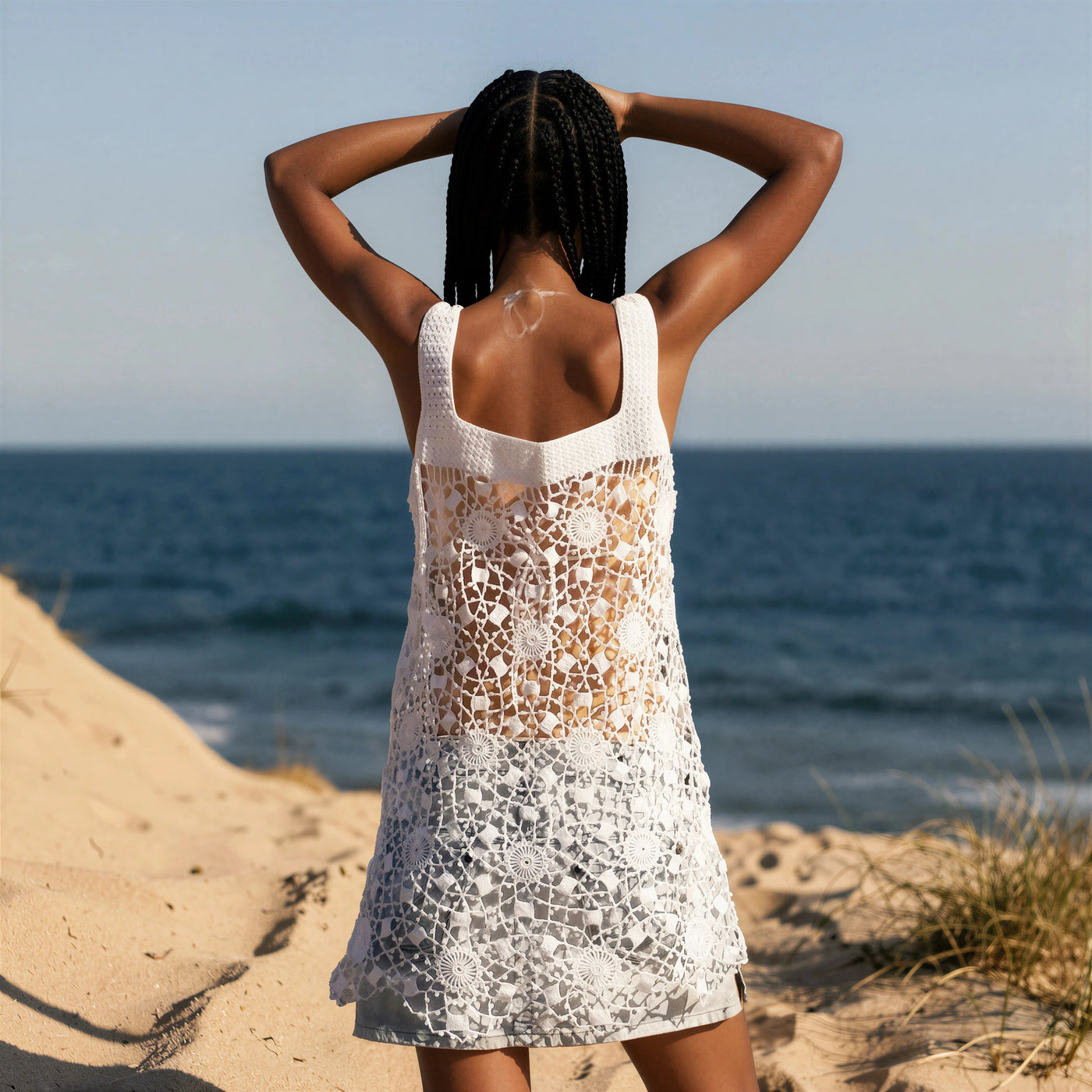 Crochet Mini Dress White Lace Short