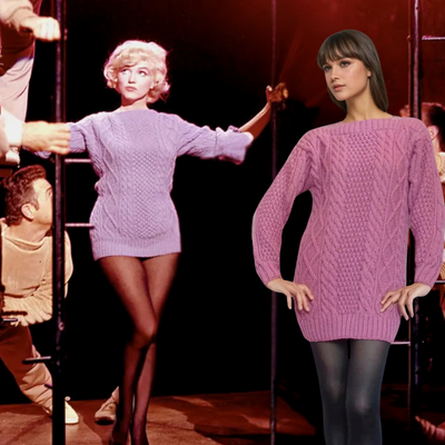 blue Aran knit sweater worn by Marilyn Monroe as Amanda in the 1960's film Let's Make Love