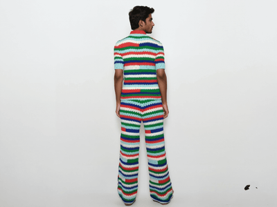 Retro Crochet Shirt & pants Set - Men's Summer