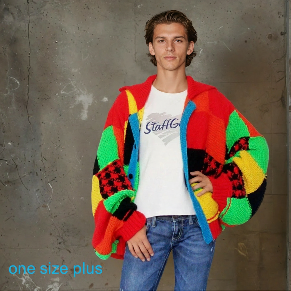 Color Block Oversized Cardigan | Colourful Patchwork Colorblock