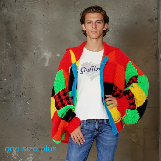 Color Block Oversized Cardigan | Colourful Patchwork Colorblock