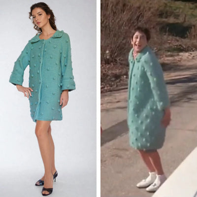 Women's turquoise chunky knit coat with 3D bobble texture and button-up front – cozy handmade outerwear