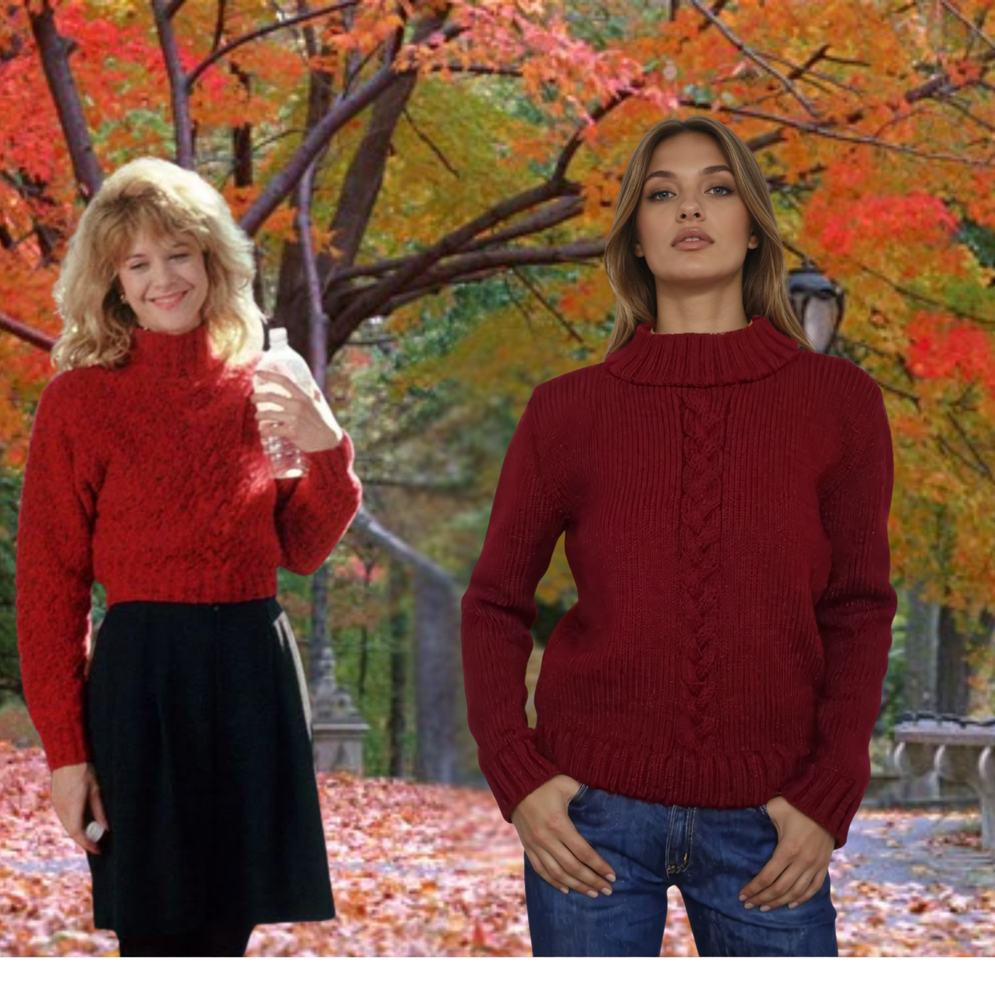 Cable Knit Red Sweater – Cropped Jumper Inspired by Meg Ryan Fall Style