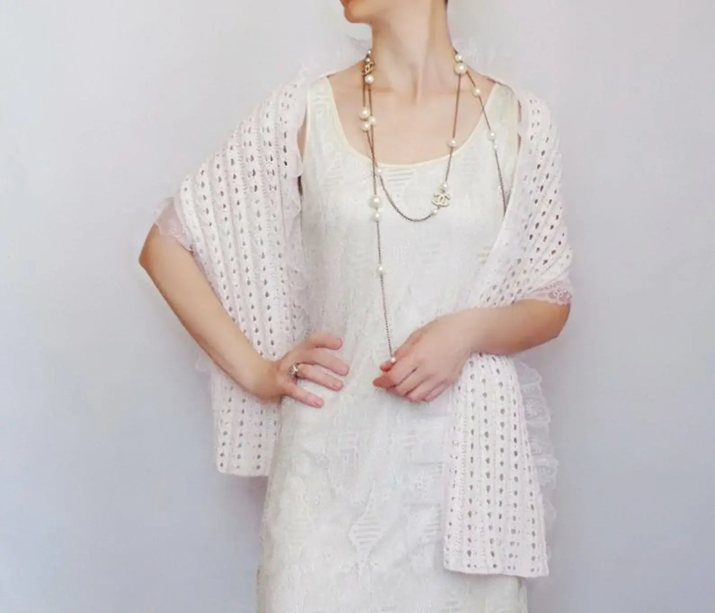 Ruffle Scarf Knit- Ivory Scarf for Wedding-Wedding Guest Wraps