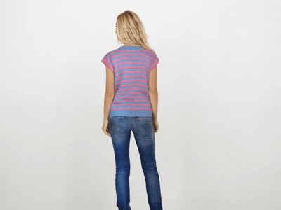 Pink and blue striped knit sweater vest fabric detail Enid Sinclair pastel cottagecore style