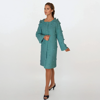 Turquoise crew neck cardigan in mohair wool  Paul Reubens Big Adventure 