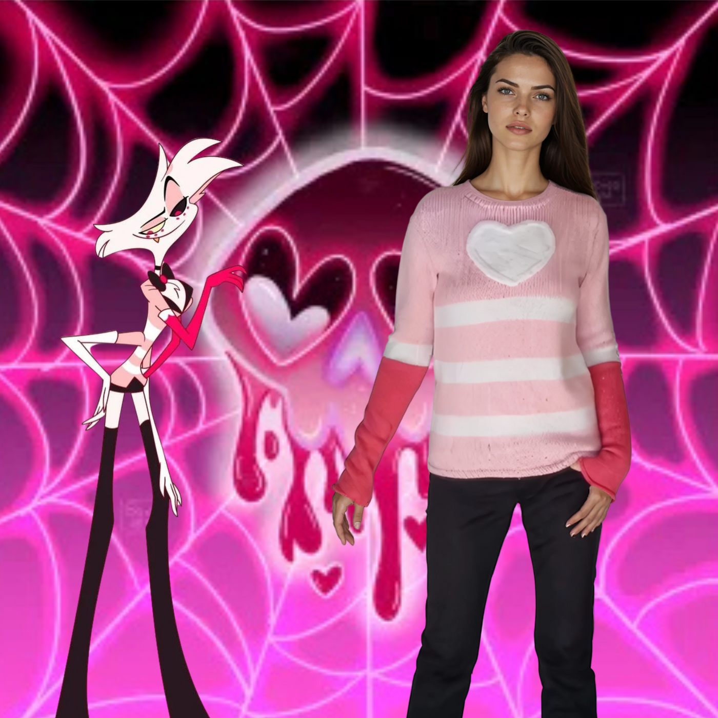 angel dust striped pink white  sweater Hazbin Hotel inspired