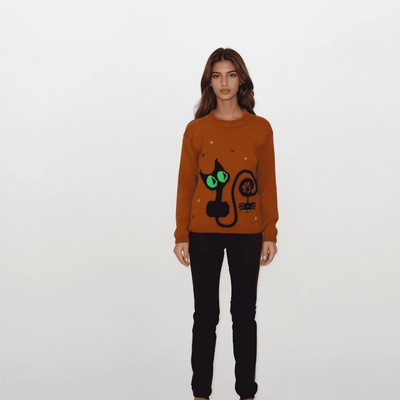halloween black cat and spider knitted sweater womens