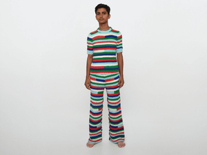 Mens Outfits Knitted Stripe Crochet Classic Two Piece Set Knit Short Sleeve