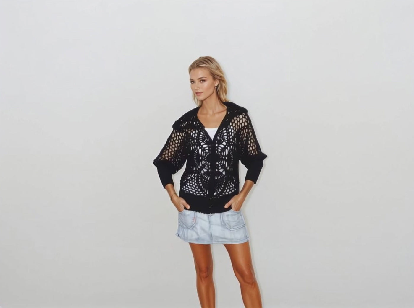 CROCHET CARDIGAN BALCK