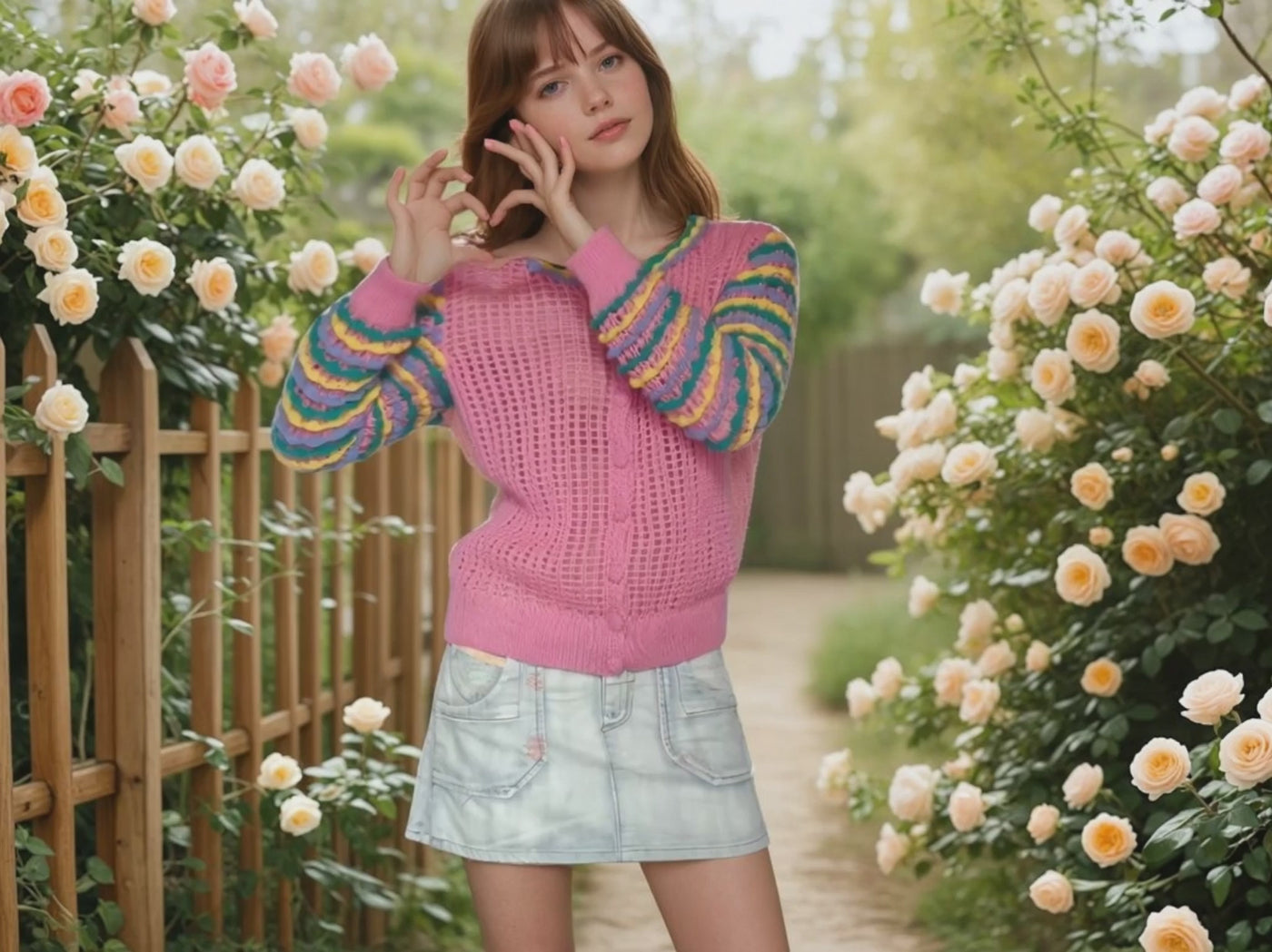 Crochet Striped Cardigan Rainbow - Women’s Knit Sweater