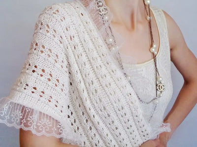 Cream ruffle scarf lace hand knit