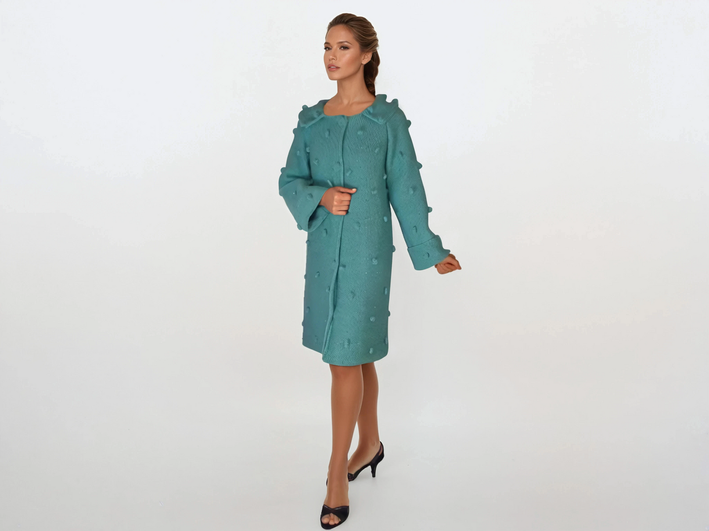 turquoise cardigan jacket midi handmade knitwear